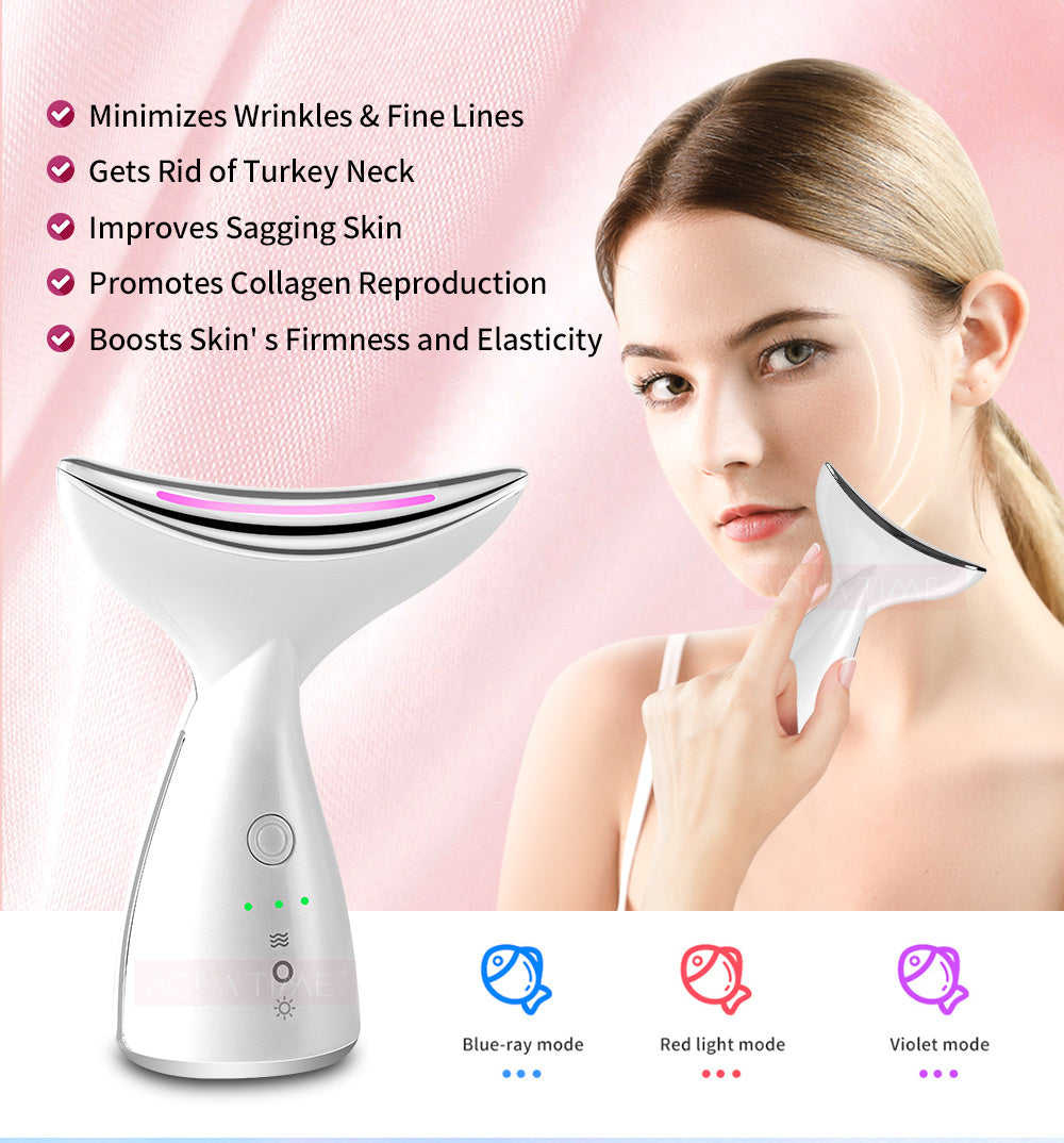 EMS Microcurrent Neck Face Beauty Device With 3 Colors LED Photon Therapy Skin Tighten Reduce Double Chin